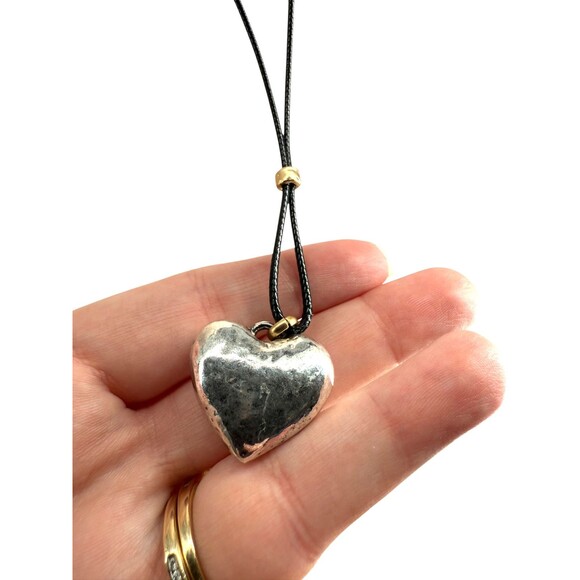 J. Jill Heart Necklace Charm Pendant Silver Tone Hammered Black Cord Adjustable - Picture 5 of 9